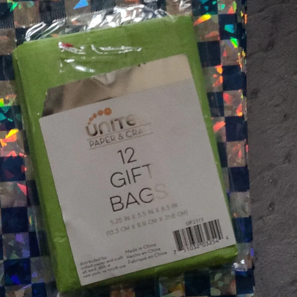 Colorful Checkered Gift Bags w/Tissue Paper- Set Of 12